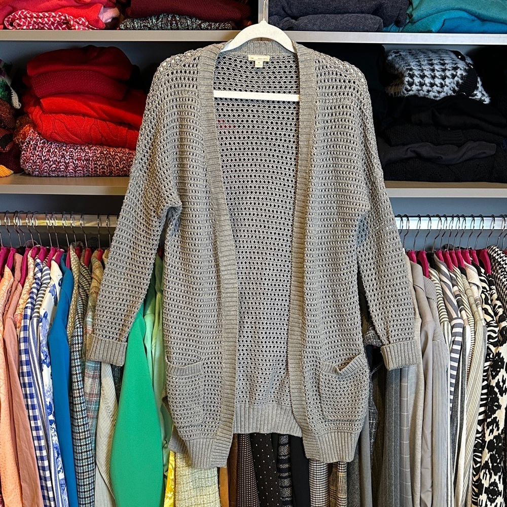 GAP gray open knit long sleeve open front 2 pocket cardigan size XS